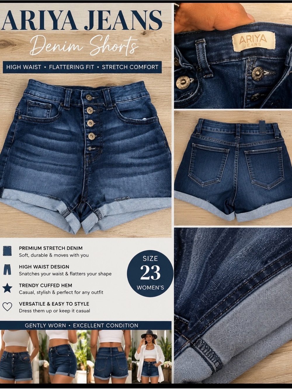 Ariya Midwash High-Rise Cuffed Denim Shorts